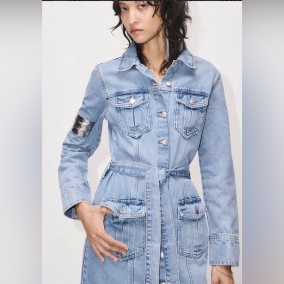 Zara Light Blue Belted Denim Midi Dress Size M brand new - Picture 3 of 16